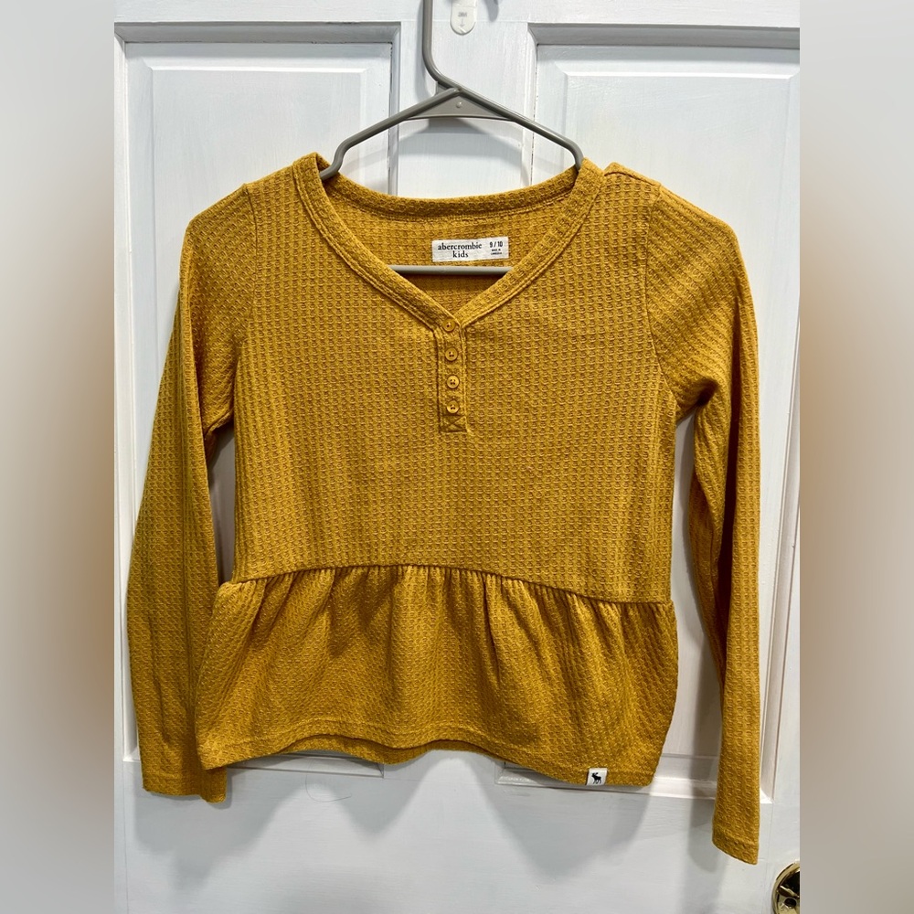 ABERCROMBIE KIDS Mustard Yellow V Neck Button Front Top SIZE 9/10 GIRLS PreLoved
